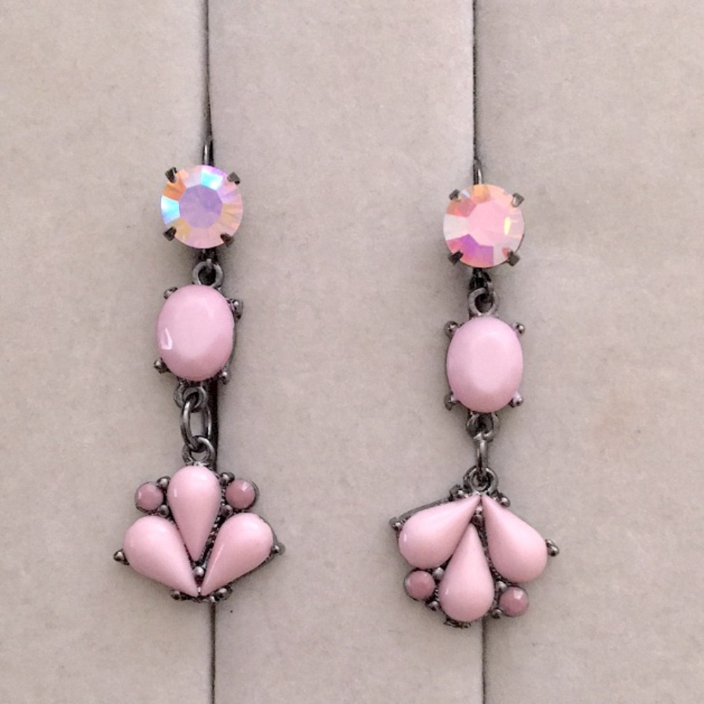 Lavender Purple + Pink Opal Aurora Borealis Crystal Drop Statement Earrings